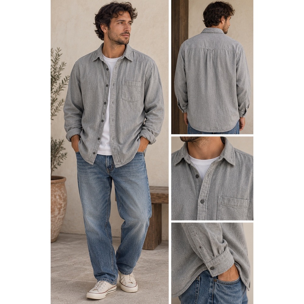 Fat Face XL Mens Gray Herringbone Button Down Shirt Casual Workwear Overshirt